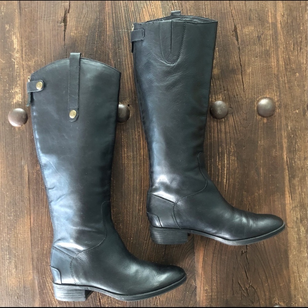 Sam Edelman Penny Black Leather Tall Riding Boots - Picture 8 of 17